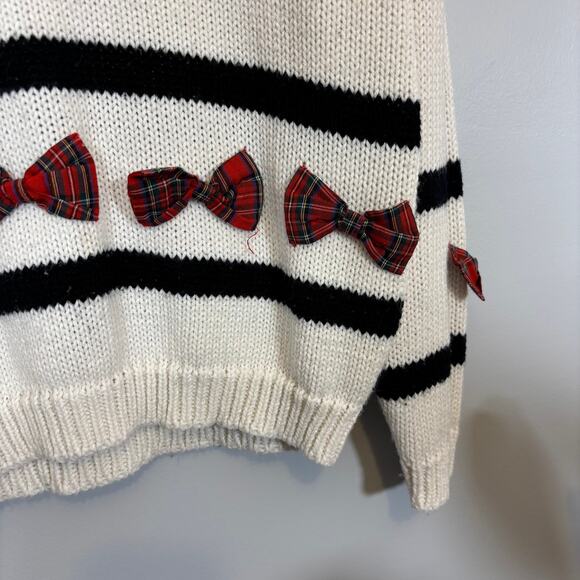 Scottie Dog Plaid Bow Novelty Knit Sweater Cream Black Red | Bright Winter - Picture 4 of 11